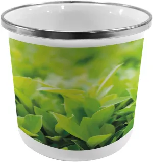 Ambesonne Plant Metal Camping Cup, Green Leaves with Sun Open Air Sunny Days Spring Time Happy Vibes Environment, Stainless Steel Mug for Indoor and Outdoor Activities, 11 OZ, Apple Green