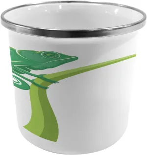 Ambesonne Reptile Steel Camping Mug, Exotic Grumpy Lizard Holding onto Grass with Curled Tail Jungle Cartoon Camouflage, Printed Thermal Cup for Camping and Outdoor Activities, Green White