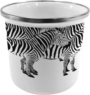 Ambesonne Savannah Steel Camping Mug, Zebra Animals Skin Print with Stripes Jungle Wildlife Monochrome Illustration Art, Printed Thermal Cup for Camping and Outdoor Activities, Black and White