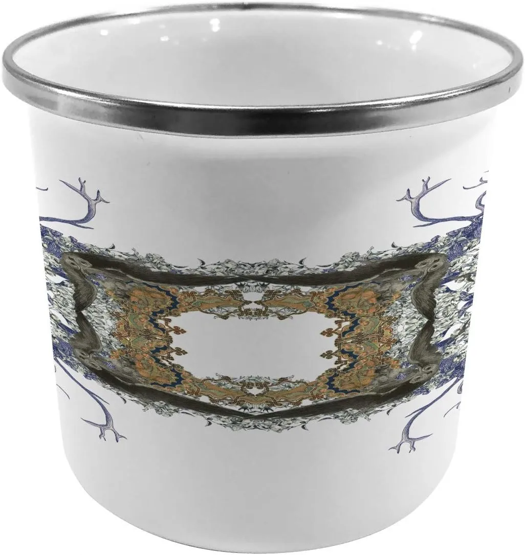 Ambesonne Victorian Steel Camping Mug, Frame with 2 Girl Flying to 2 Owl 2 Hunter Animal Wildlife Jungle, Printed Thermal Cup for Camping and Outdoor Activities, Violet Tan Pearl