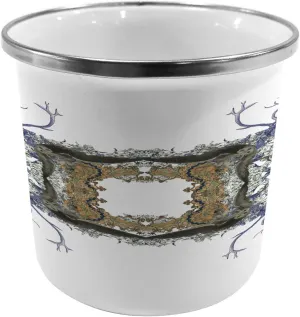 Ambesonne Victorian Steel Camping Mug, Frame with 2 Girl Flying to 2 Owl 2 Hunter Animal Wildlife Jungle, Printed Thermal Cup for Camping and Outdoor Activities, Violet Tan Pearl