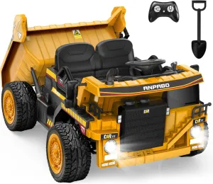 ANPABO 24V Ride On Dump Truck, 2X75W Powerful Motors, Up to 4.4Mph, EVA Tires, Ride On Car w/Electric Dump Bed and Extra Shovel, 19" Spacious Seat, Parent Remote Electric Truck for Kids-Yellow