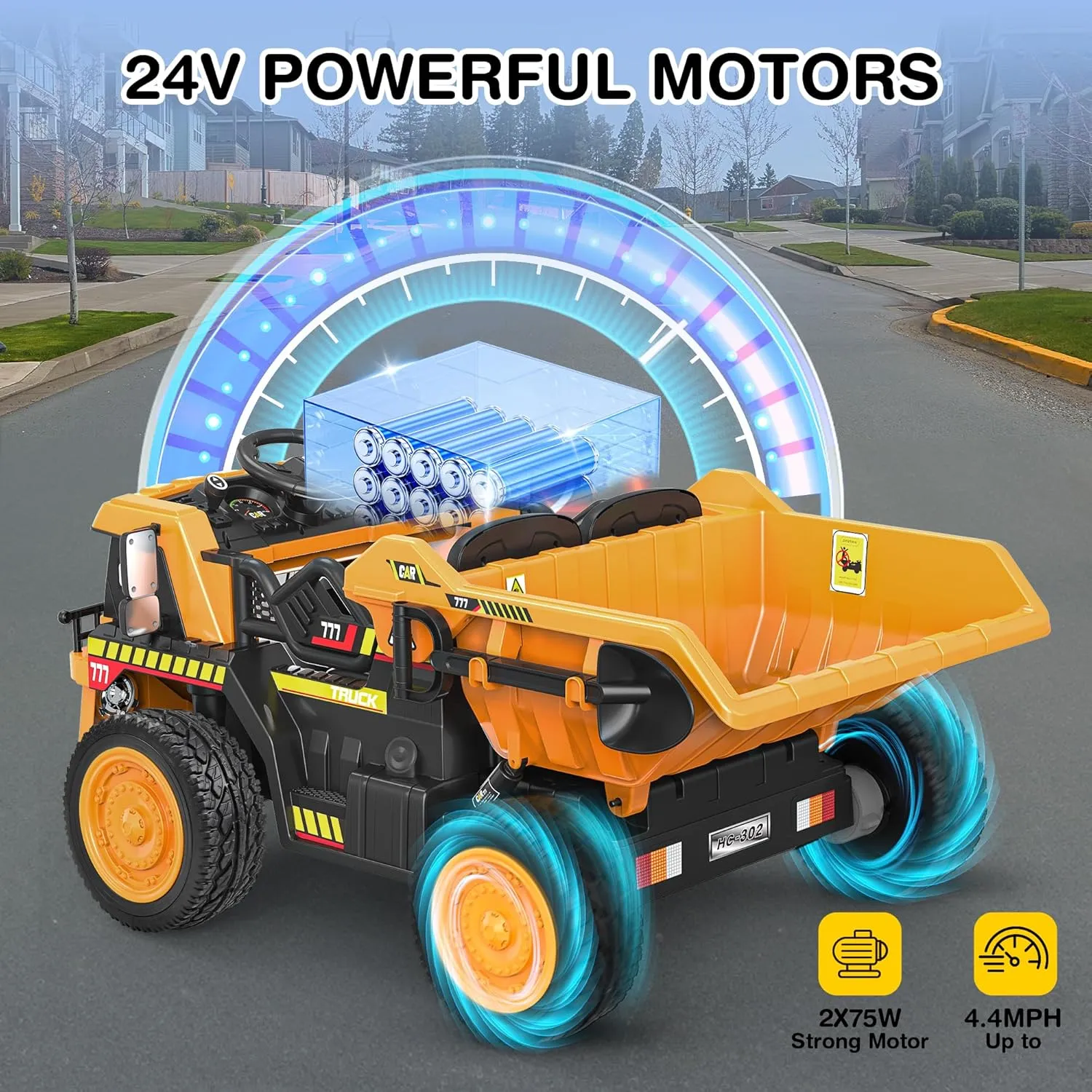 ANPABO 24V Ride On Dump Truck, 2X75W Powerful Motors, Up to 4.4Mph, EVA Tires, Ride On Car w/Electric Dump Bed and Extra Shovel, 19" Spacious Seat, Parent Remote Electric Truck for Kids-Yellow