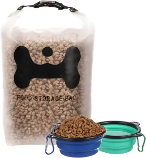 ANVS Silicone Pet Food Storage Bag,30-Cup Dog Food Travel Bag with 2PCS Collapsible Bowls, Perfect for Camping Trip, Dog Boarding, Weekend Getaways and Travel
