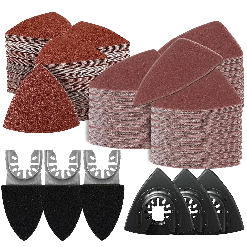 Aoozy 196 Multi Tool Sandpaper Kit for attaching Most Oscillating Tool Sanding Pads, Compatible with Most Bosch/Dewlta/Fein Brands, Multiple Grits Available for Sanding Hardwoods,Metals,Wall Finishes