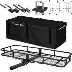 ARKSEN 60 x 23 x 5.5 Inch Folding Hitch Cargo Carrier with Cargo Bag & Net, 2 Ratchet Straps, Hitch Stabilizer, 500 Lbs Capacity Heavy Duty 2 Inch Receiver Luggage Basket for SUV, Pickup Truck