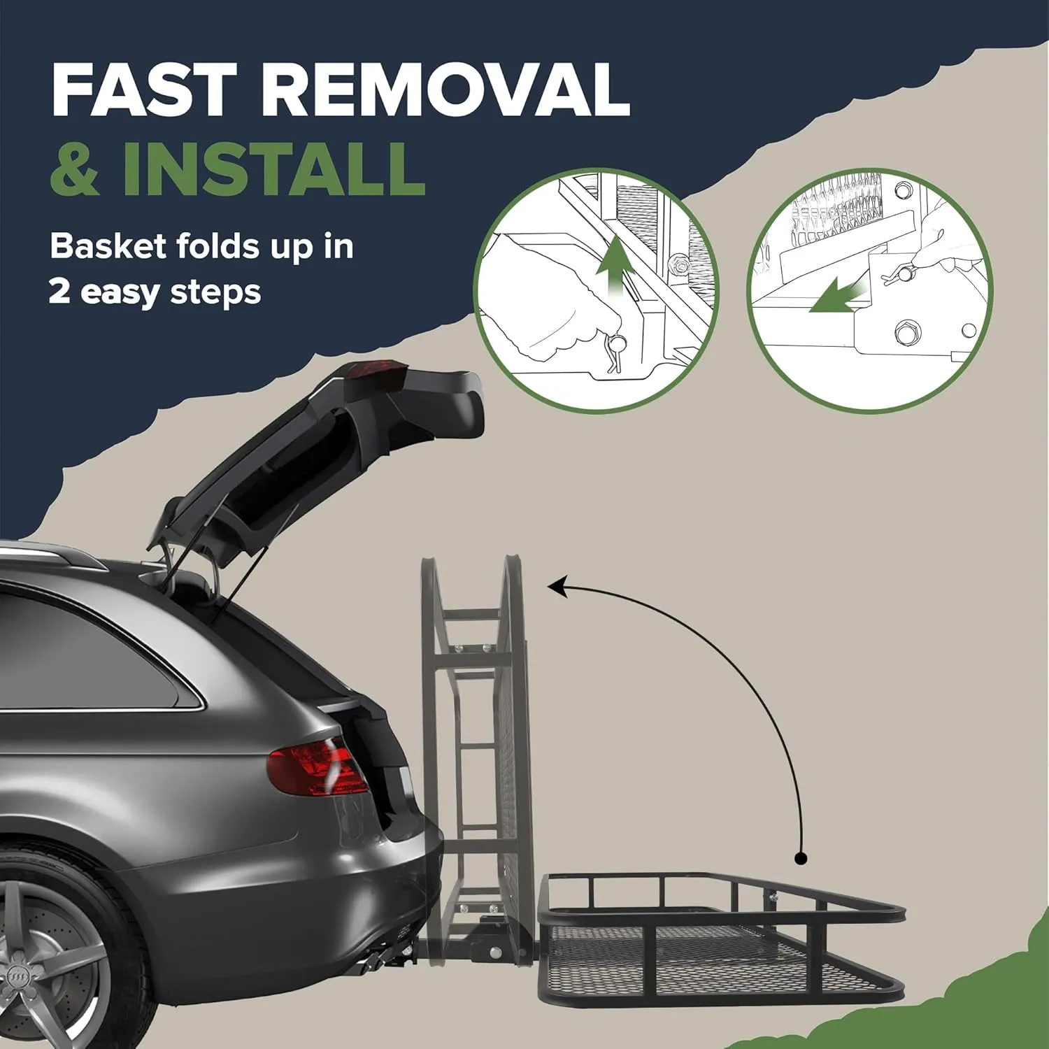 ARKSEN 60 x 23 x 5.5 Inch Folding Hitch Cargo Carrier with Cargo Bag & Net, 2 Ratchet Straps, Hitch Stabilizer, 500 Lbs Capacity Heavy Duty 2 Inch Receiver Luggage Basket for SUV, Pickup Truck