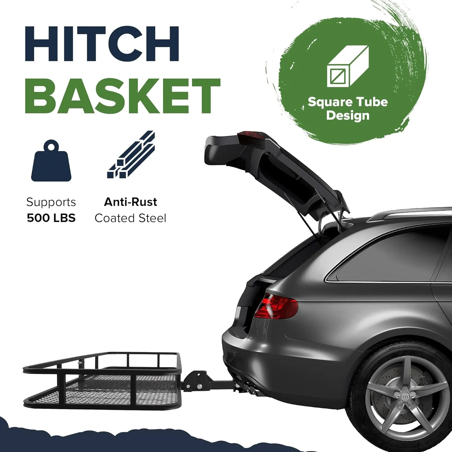 ARKSEN 60 x 23 x 5.5 Inch Folding Hitch Cargo Carrier with Waterproof Cargo Bag, 2 Ratchet Straps, 500 Lbs Capacity Heavy Duty 2 Inch Receiver Luggage Basket for SUV, Pickup Truck, Camping & Travel