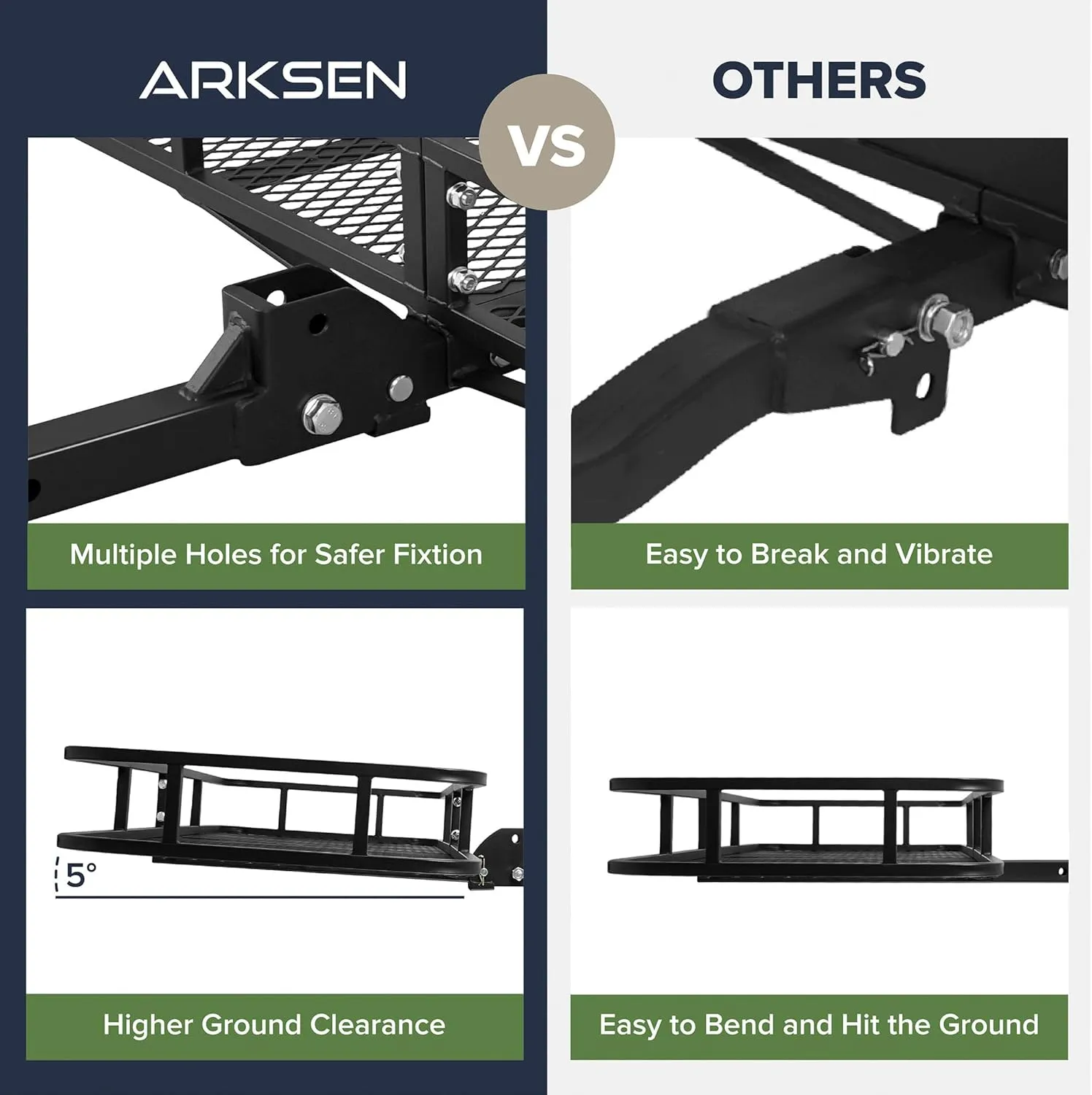 ARKSEN 60 x 23 x 5.5 Inch Folding Hitch Cargo Carrier with Waterproof Cargo Bag, 2 Ratchet Straps, 500 Lbs Capacity Heavy Duty 2 Inch Receiver Luggage Basket for SUV, Pickup Truck, Camping & Travel