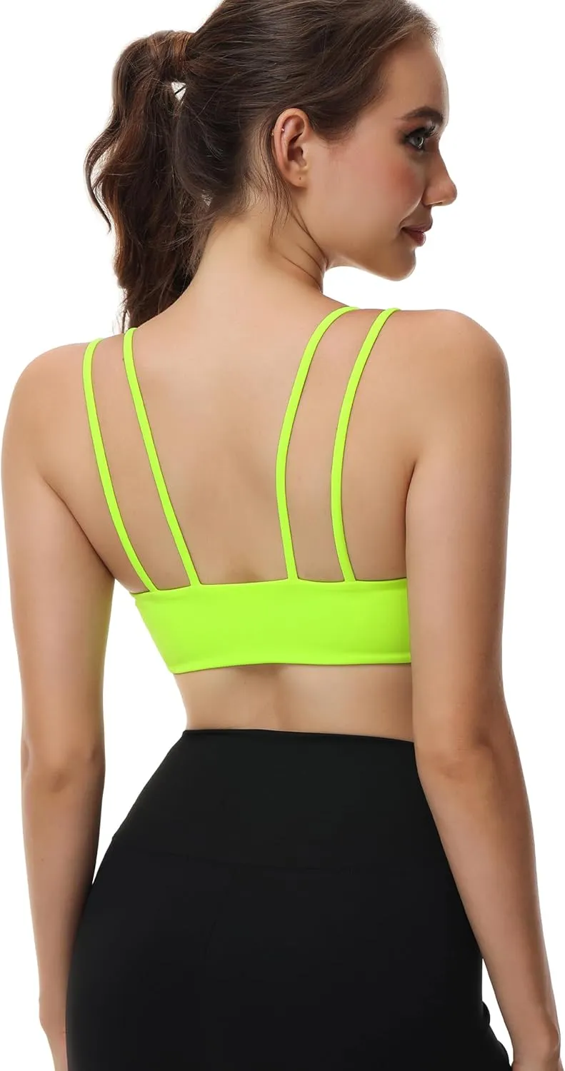 Attifall B/C Cup Low Support Crop Sports Bra Low Impact Camisoles Comfy Spaghetti Strap Yoga Gym Workout Bras