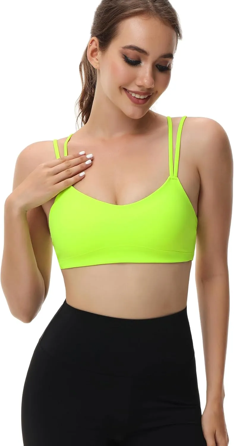 Attifall B/C Cup Low Support Crop Sports Bra Low Impact Camisoles Comfy Spaghetti Strap Yoga Gym Workout Bras