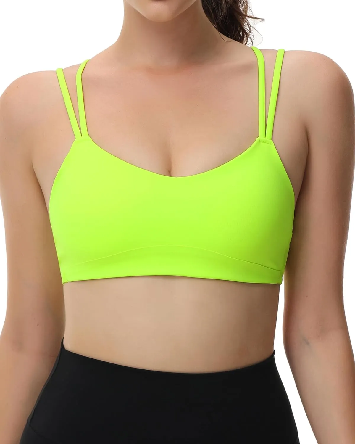 Attifall B/C Cup Low Support Crop Sports Bra Low Impact Camisoles Comfy Spaghetti Strap Yoga Gym Workout Bras