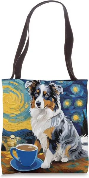 Aussie Mom Dad Coffee Cup Blue Merle Australian Shepherd Dog Tote Bag