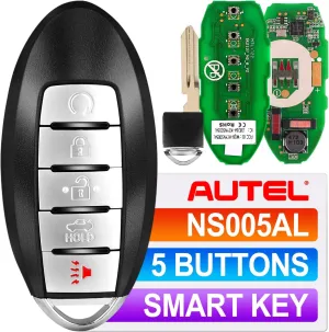 Autel MaxiIM IKEY Programmable Car Key, IKEYNS005AL Key Fob Replacement for Nissan, 5 Buttons Blank Key Work with Autel KM100(X) IM508S IM608S II, 315/415MHz, 130FT/40M Ultra-Long Range