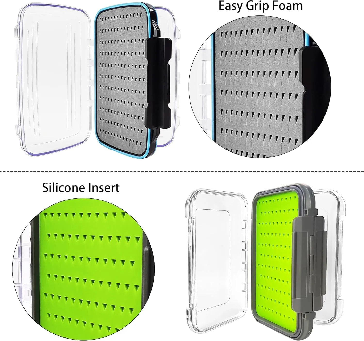 Aventik Silicone Fly Fishing Box Jig Box Waterproof Streamer flies Case Double Sided Clear Lid Storage Lure Case Saltwater Freshwater (L:7.32x4.56x1.57inch)