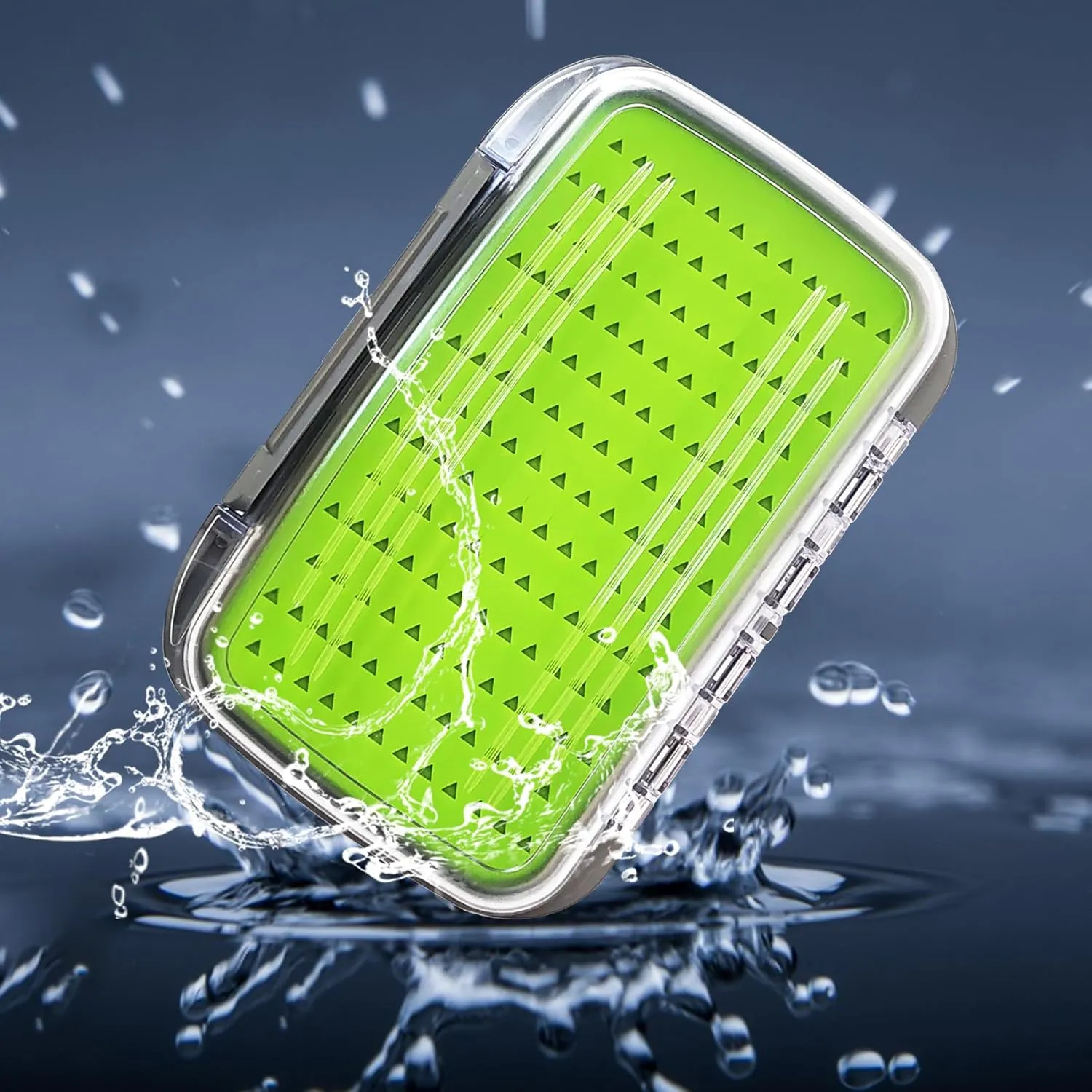 Aventik Silicone Fly Fishing Box Jig Box Waterproof Streamer flies Case Double Sided Clear Lid Storage Lure Case Saltwater Freshwater (L:7.32x4.56x1.57inch)