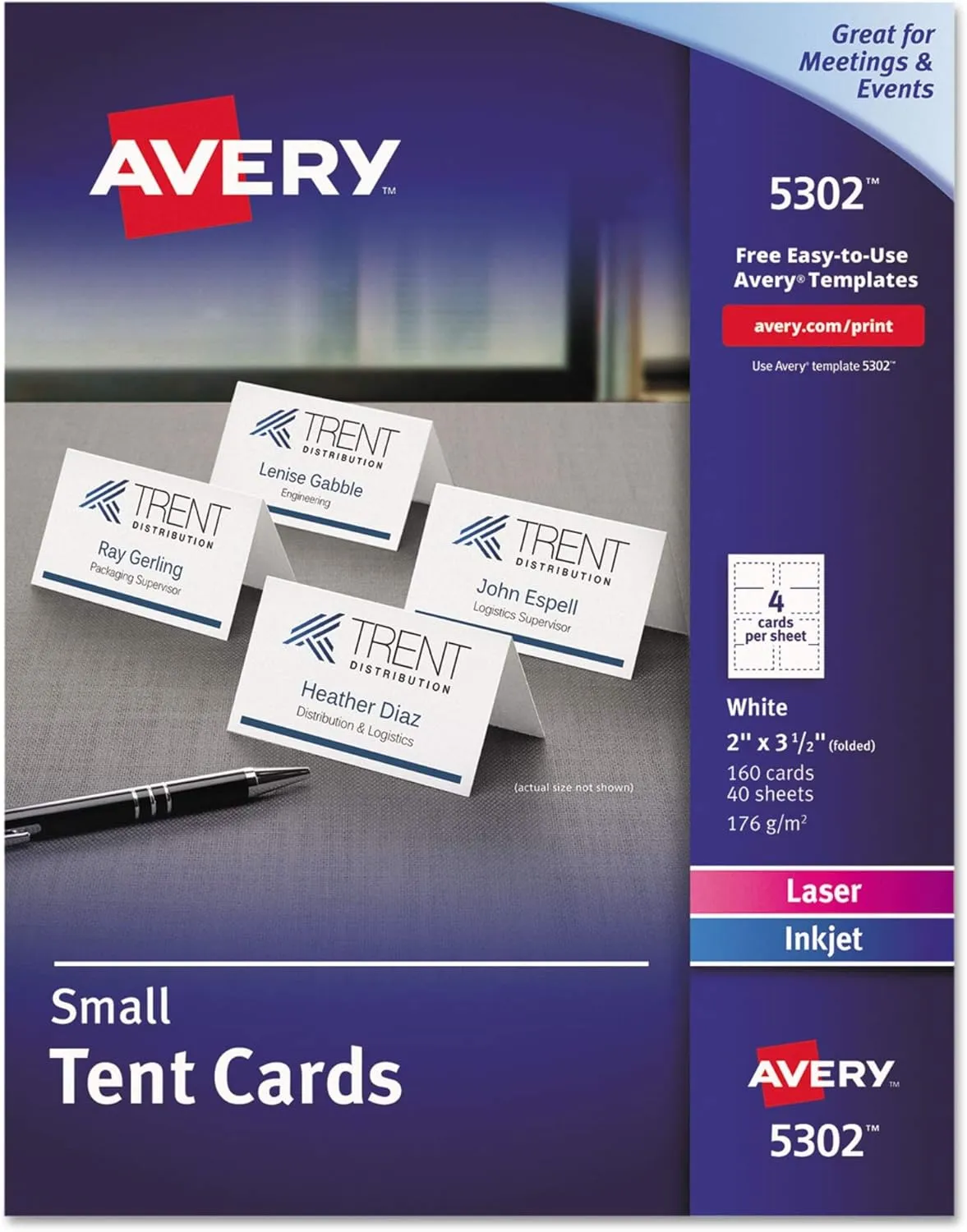 Avery Small Tent Cards, 2 Inch x 3.5 Inch, White, Box of 160 (5302)