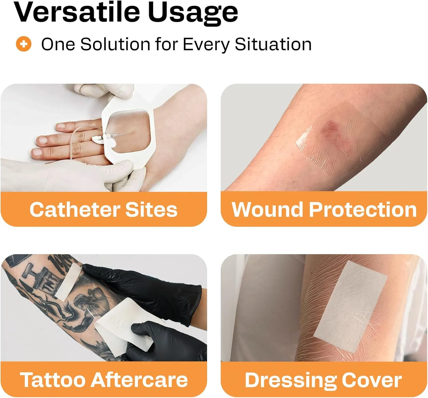 AWD Transparent Film Dressing - Waterproof Transparent Wound Bandage, Adhesive Film Dressing Tape, IV Clear Cover, Shower Shield Waterproof Bandages & Tattoo Cover Up Tape - 4" x 4.75" Box of 50
