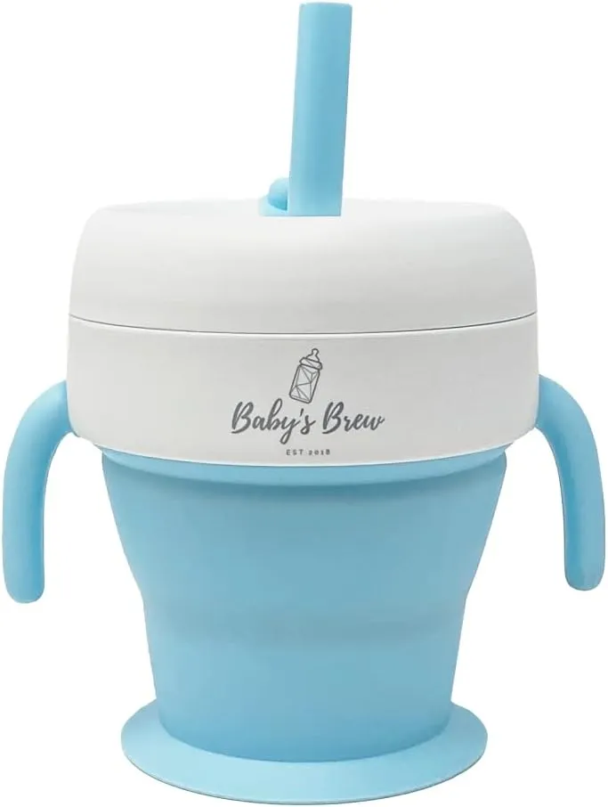 Baby's Brew The 2 in 1 Collapsible Snack and Straw Cup -Blue