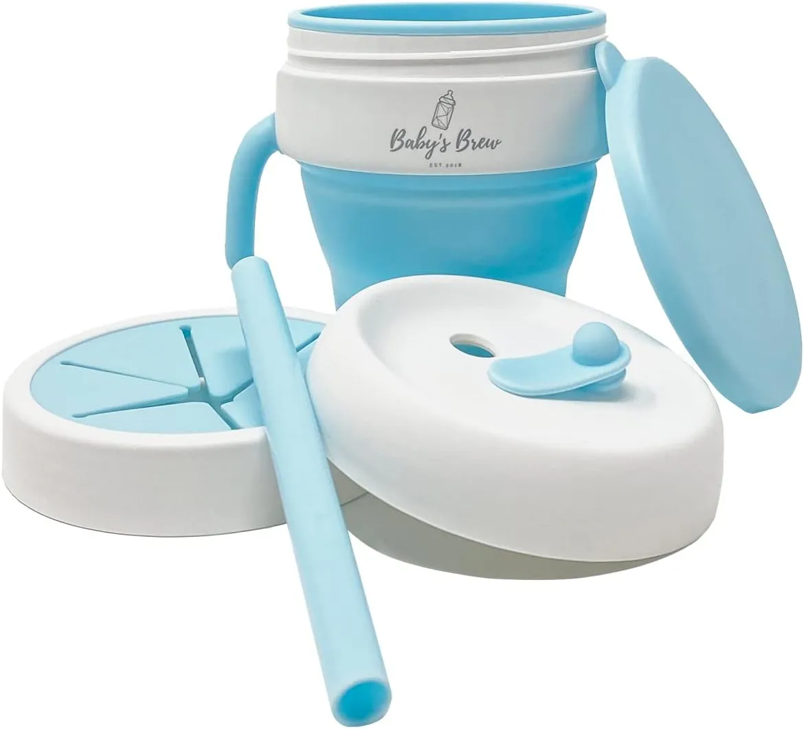 Baby's Brew The 2 in 1 Collapsible Snack and Straw Cup -Blue