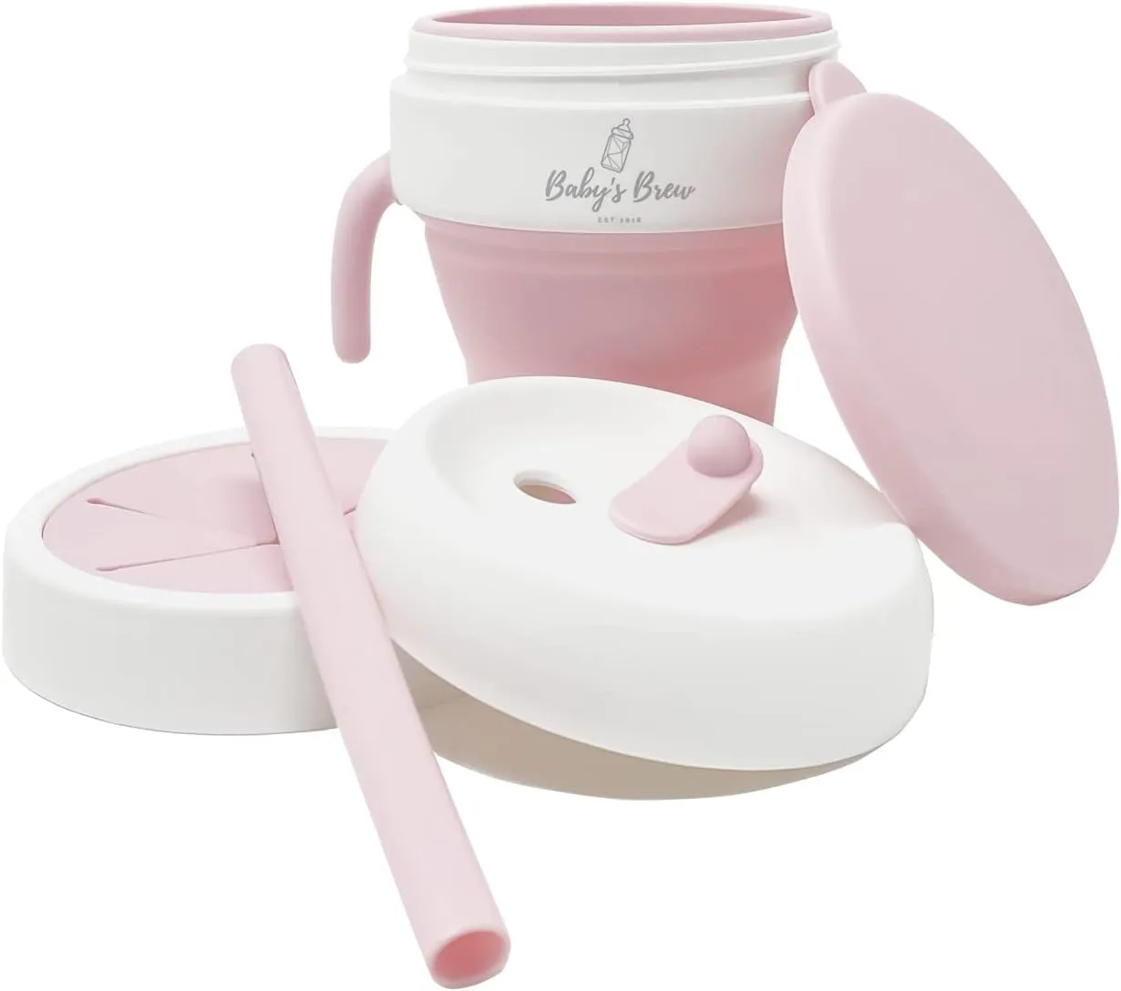 Baby's Brew The 2 in 1 Collapsible Snack and Straw Cup -Pink