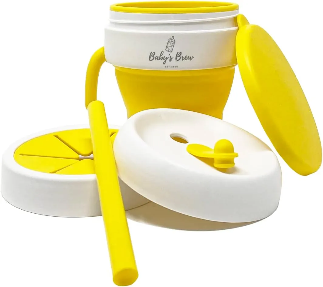 Baby's Brew The 2 in 1 Collapsible Snack and Straw Cup -Yellow