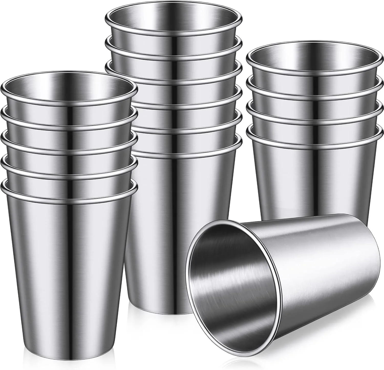 Baderke 16 Pack Stainless Steel Cups for Kids and Adult Pint Cup Tumbler Metal Cups Stackable Cup Shatterproof Metal Drinking Glasses for Travel Outdoor Camping (12 oz/ 350 ml)