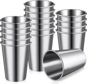 Baderke 16 Pack Stainless Steel Cups for Kids and Adult Pint Cup Tumbler Metal Cups Stackable Cup Shatterproof Metal Drinking Glasses for Travel Outdoor Camping (12 oz/ 350 ml)