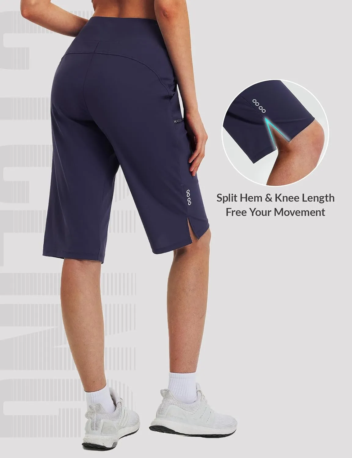 baleaf Women's 14'' Long Shorts Knee Length Capris Quick Dry Lightweight Cargo Hiking Cycling Zipper Pockets UPF 50 