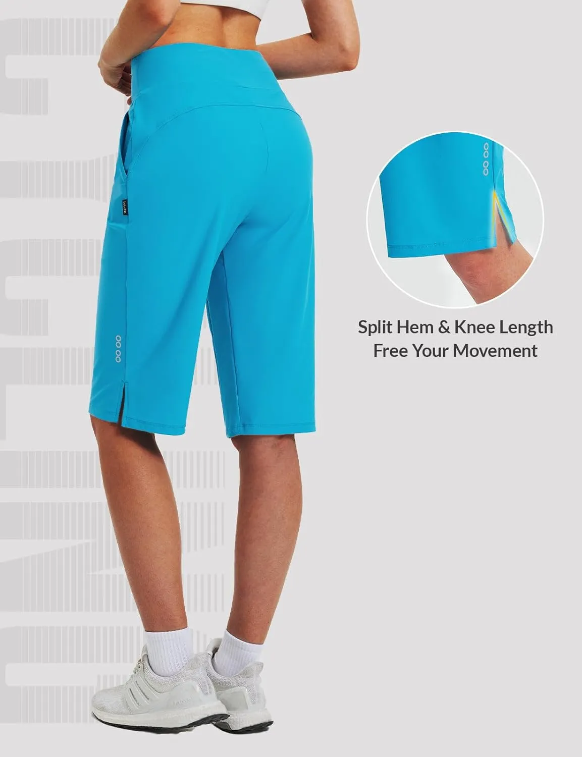 baleaf Women's 14'' Long Shorts Knee Length Capris Quick Dry Lightweight Cargo Hiking Cycling Zipper Pockets UPF 50 
