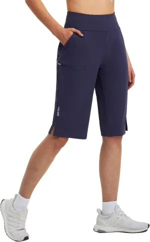 baleaf Women's 14'' Long Shorts Knee Length Capris Quick Dry Lightweight Cargo Hiking Cycling Zipper Pockets UPF 50 