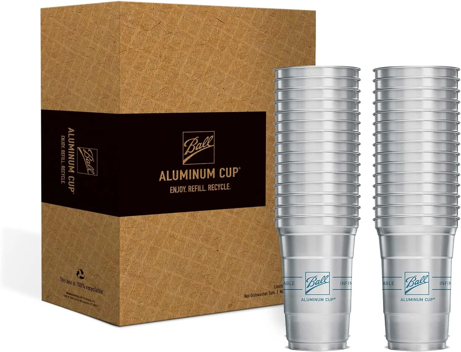 Ball Aluminum Cup Recyclable Party Cups, Ball Logo, 20oz. Cup, 30 Cups Per Pack