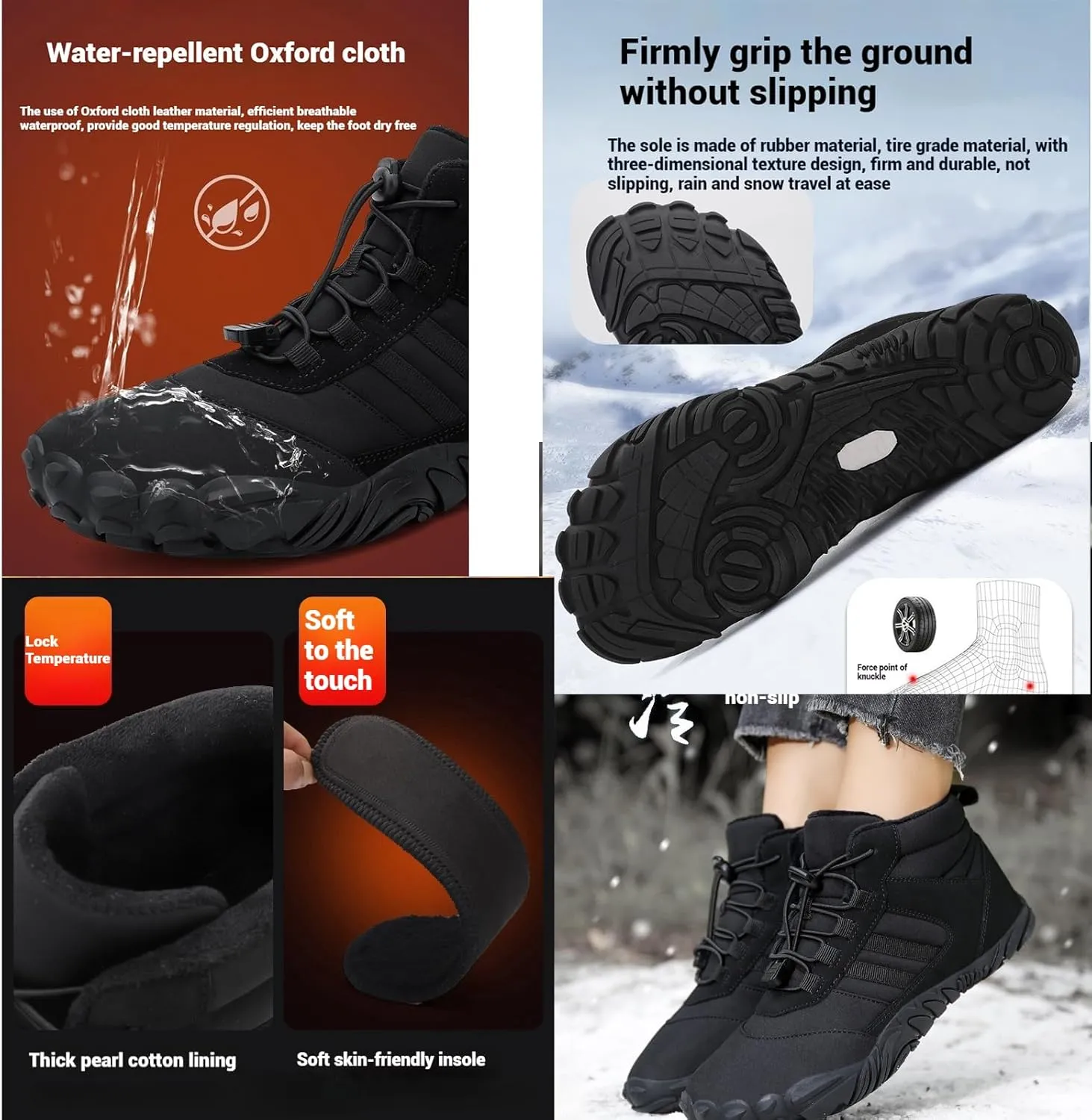 Barefoot Shoes Women Men, Winter Warm Comfortable Non-Slip Barefoot BootsWide Toe Box Winter Hiking Boots