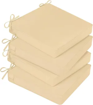 Basic Beyond Outdoor Chair Cushions for Patio Furniture, Waterproof Outdoor Seat Cushions Set of 4 18 x 18, Patio Chair Cushions Set of 4 with Ties and Handle, Beige