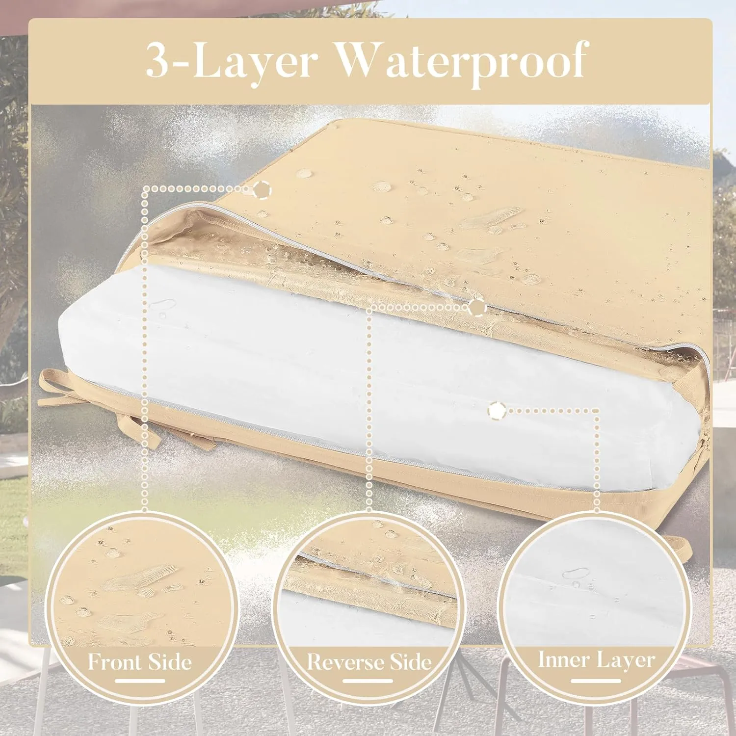 Basic Beyond Outdoor Chair Cushions for Patio Furniture, Waterproof Outdoor Seat Cushions Set of 4 18 x 18, Patio Chair Cushions Set of 4 with Ties and Handle, Beige