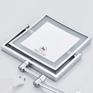Bathroom LED Makeup Mirror with Light Square Single Sided Folding Telescopic Wall Mounted 3 X Magnification 8 Inches Beauty Mirror