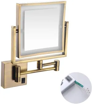 Bathroom Shaving Mirror Wall Mounted Led Illuminated Makeup Mirror 3X Magnification Extending Folding Double Side with Drilling Or Without Drilling Makeup and Shaving (Color : #4)