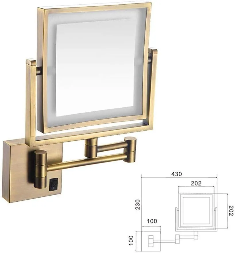 Bathroom Shaving Mirror Wall Mounted Led Illuminated Makeup Mirror 3X Magnification Extending Folding Double Side with Drilling Or Without Drilling Makeup and Shaving (Color : #4)