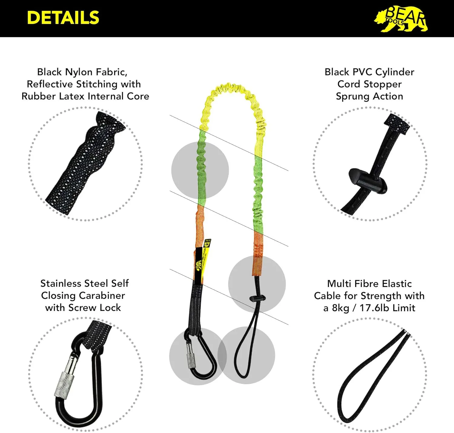 BearTOOLS Screw Lock Safety Lanyard, Tough Scaffold Hard Hat Lanyard with Connector, Adjustable Loop End, Ultra-Durable, Premium Quality Materials, Scaffold, Tools, Construction - Multi Colored (12)