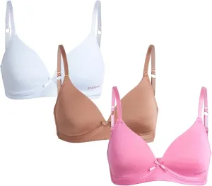 bebe Girls' Training Bra - 3 Pack Wire Free Soft Microfiber Molded Bra with Adjustable Straps (A Cup/B Cup)
