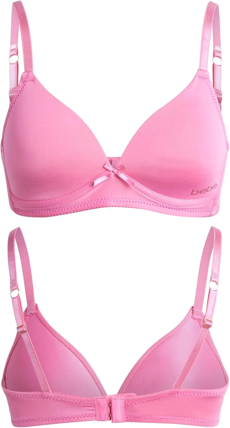 bebe Girls' Training Bra - 3 Pack Wire Free Soft Microfiber Molded Bra with Adjustable Straps (A Cup/B Cup)