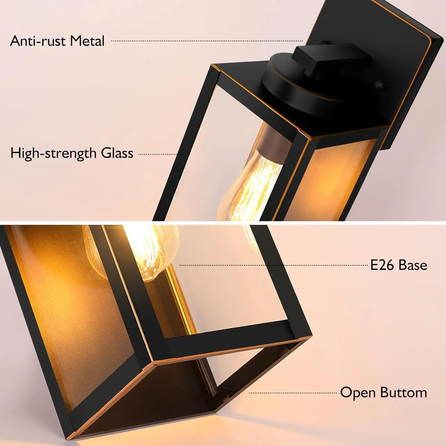 BesLowe Outdoor Wall Light Fixtures, Exterior Waterproof Wall Lanterns, Bronze Porch Sconces Wall Mounted Lighting with E26 Sockets & Glass Shades, Modern Wall Lamps for Patio Front Door Entryway