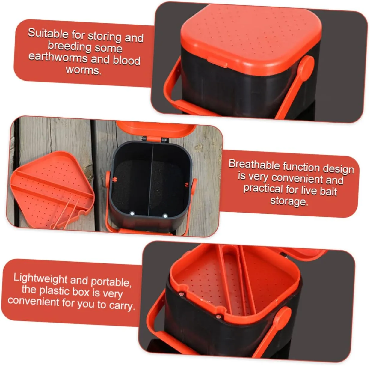 BESPORTBLE 2pcs Portable Bait Box Breathable Storage Container for Fishing Supplies Leak Design Ventilated Lid for Outdoor Fishing Enthusiasts
