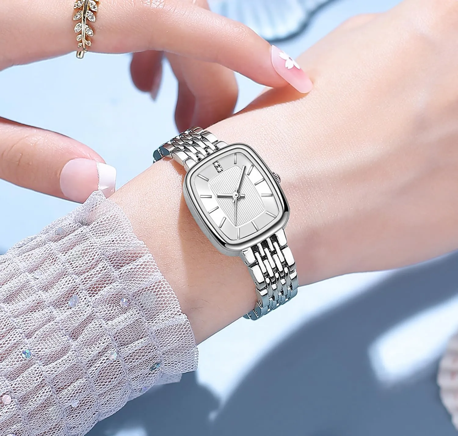 BESTKANG Luxury Women's Watch with Crystal Accents Dial Stainless Steel Band, 30M Waterproof Elegant Designer Watch for Women (GoddessMatch Series)