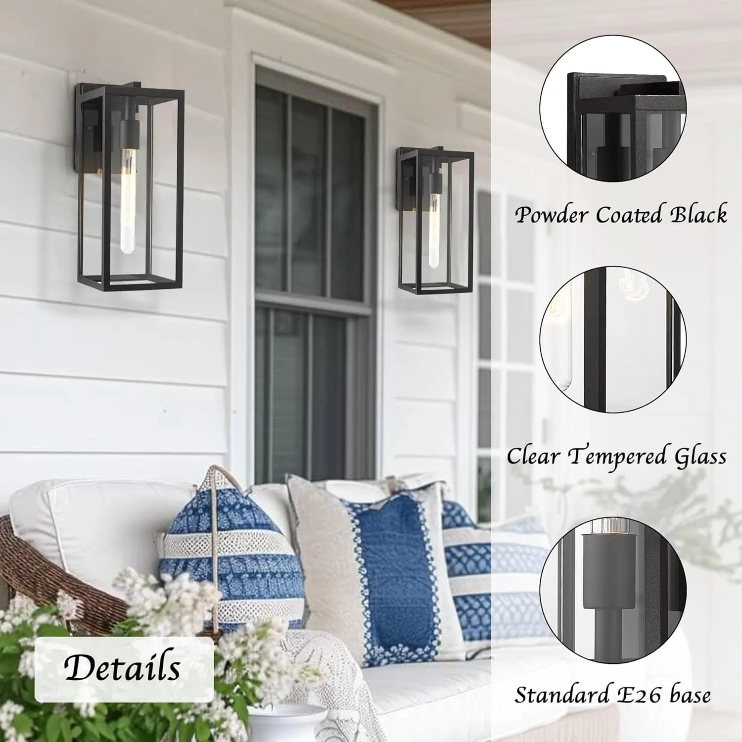Bestshared Outdoor Wall Sconce Lights,Exterior Wall Lighting Fixtures with Clear Glass, Anti-Rust Modern Black Outside Lantern Lamp for House Front Porch Doorway Patio (Black, 15"-3 Pack)