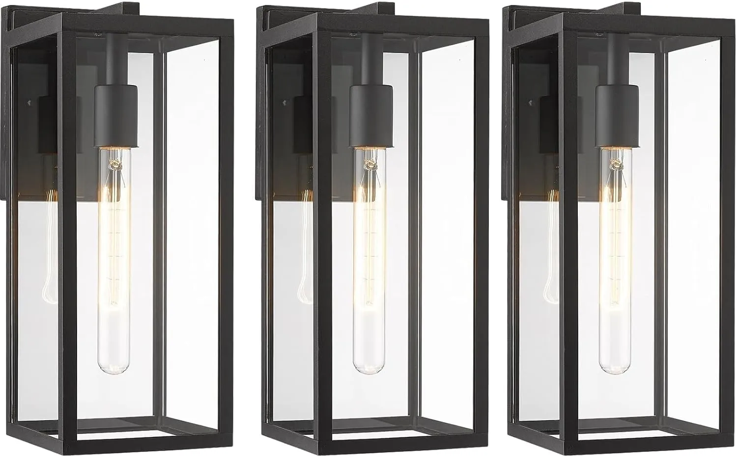 Bestshared Outdoor Wall Sconce Lights,Exterior Wall Lighting Fixtures with Clear Glass, Anti-Rust Modern Black Outside Lantern Lamp for House Front Porch Doorway Patio (Black, 15"-3 Pack)
