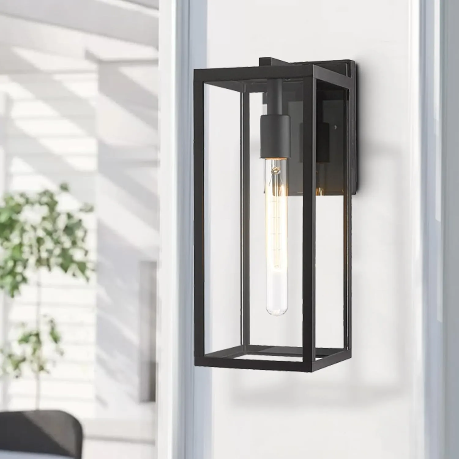 Bestshared Outdoor Wall Sconce Lights,Exterior Wall Lighting Fixtures with Clear Glass, Anti-Rust Modern Black Outside Lantern Lamp for House Front Porch Doorway Patio (Black, 15"-3 Pack)