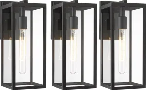 Bestshared Outdoor Wall Sconce Lights,Exterior Wall Lighting Fixtures with Clear Glass, Anti-Rust Modern Black Outside Lantern Lamp for House Front Porch Doorway Patio (Black, 15"-3 Pack)