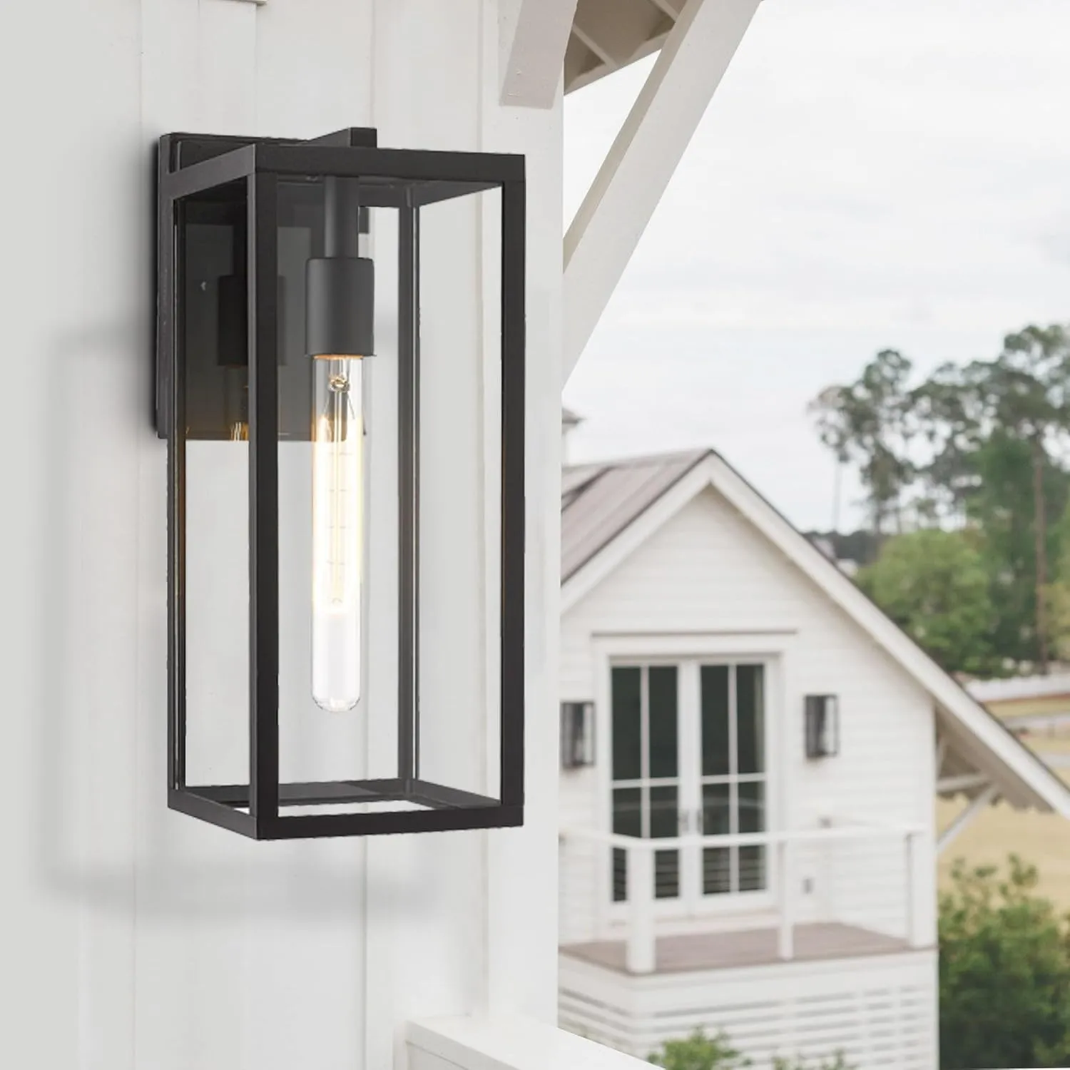 Bestshared Outdoor Wall Sconce Lights,Exterior Wall Lighting Fixtures with Clear Glass, Anti-Rust Modern Black Outside Lantern Lamp for House Front Porch Doorway Patio (Black, 15"-3 Pack)