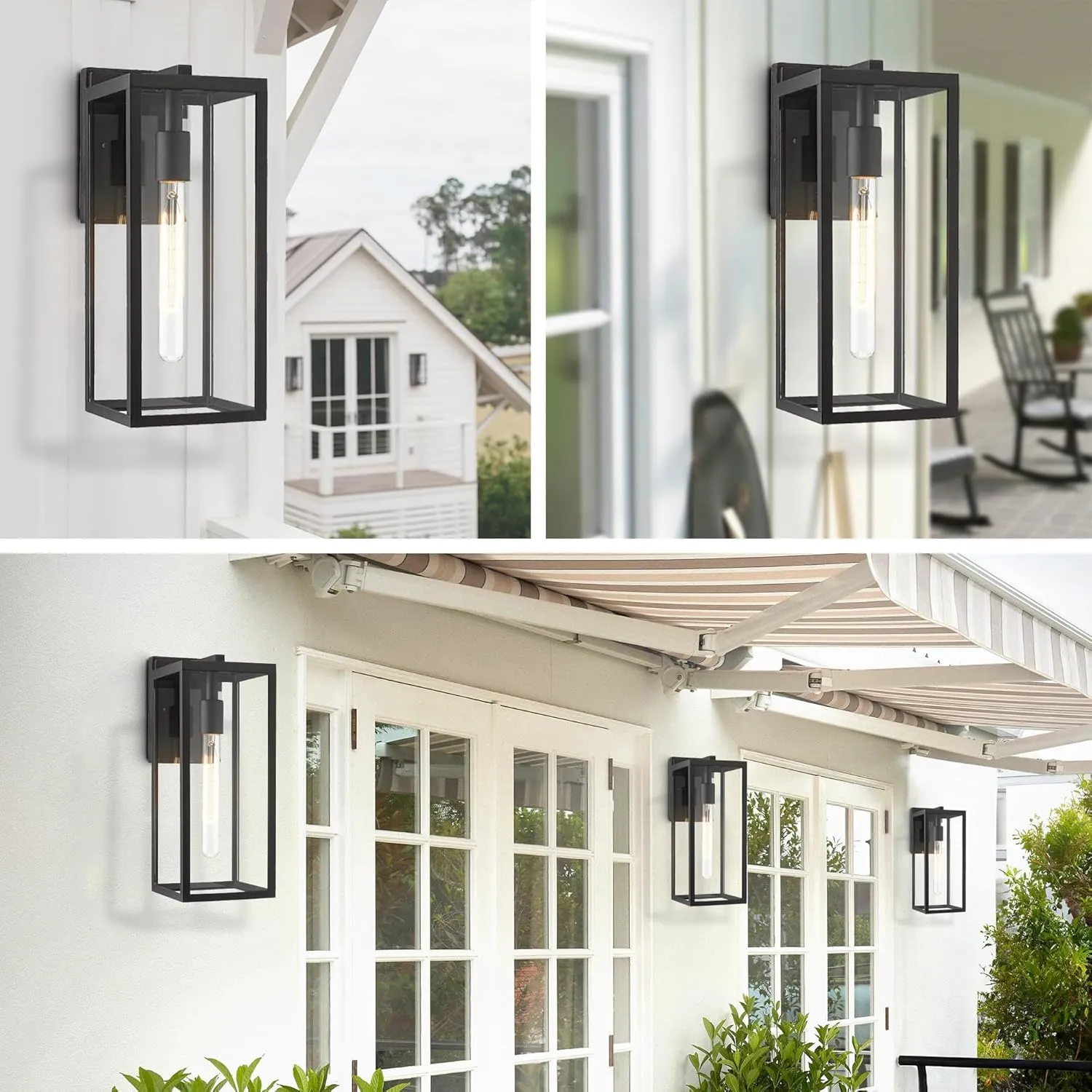 Bestshared Outdoor Wall Sconce Lights,Exterior Wall Lighting Fixtures with Clear Glass, Anti-Rust Modern Black Outside Lantern Lamp for House Front Porch Doorway Patio (Black, 15"-3 Pack)
